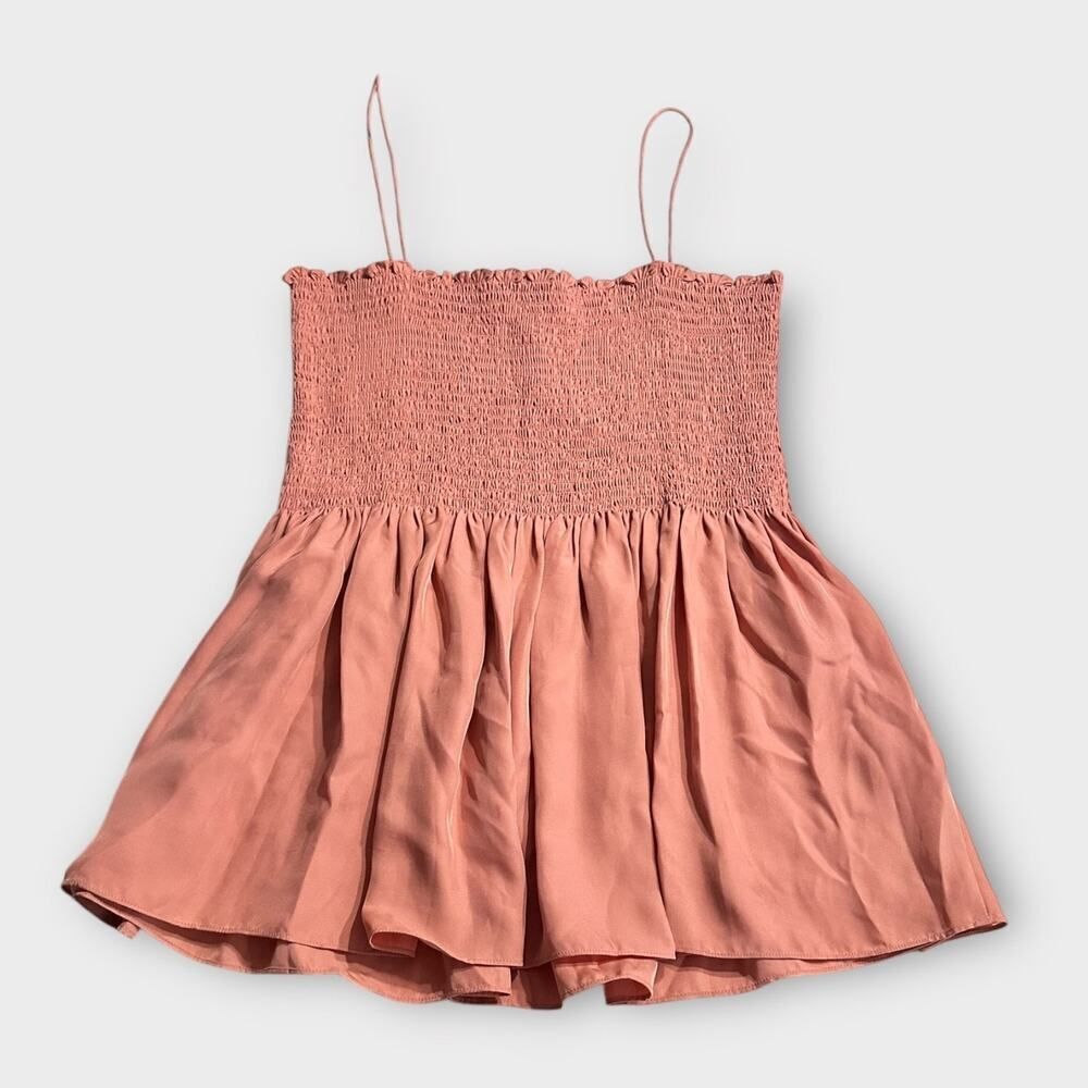 Theory Smocked Blouse Women's Large Pink Salmon Strappy Sleeveless Pullover